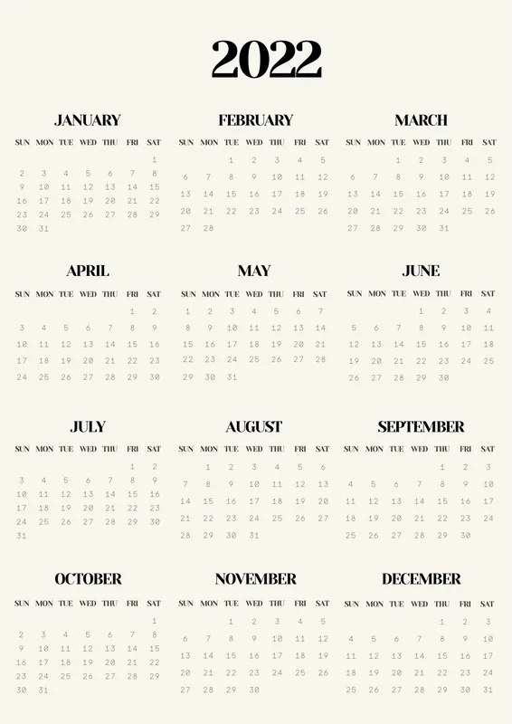 2022 Free Printable Calendar