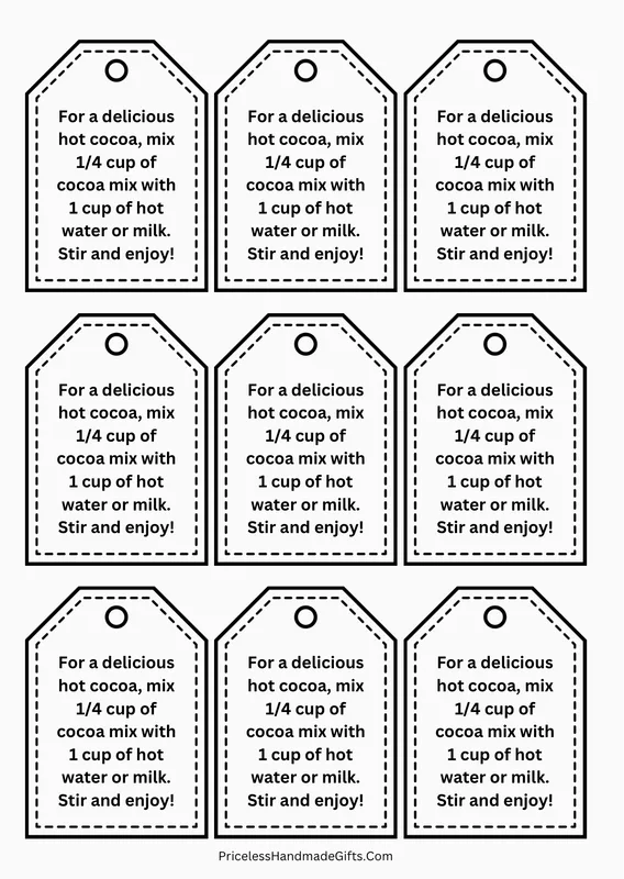 Cocoa Mix Directions on Tags for Gift Jars