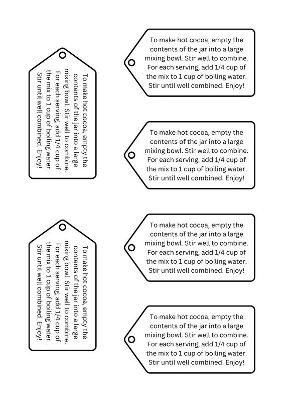 Gift Tags with Instructions for Hot Cocoa Gift Jars