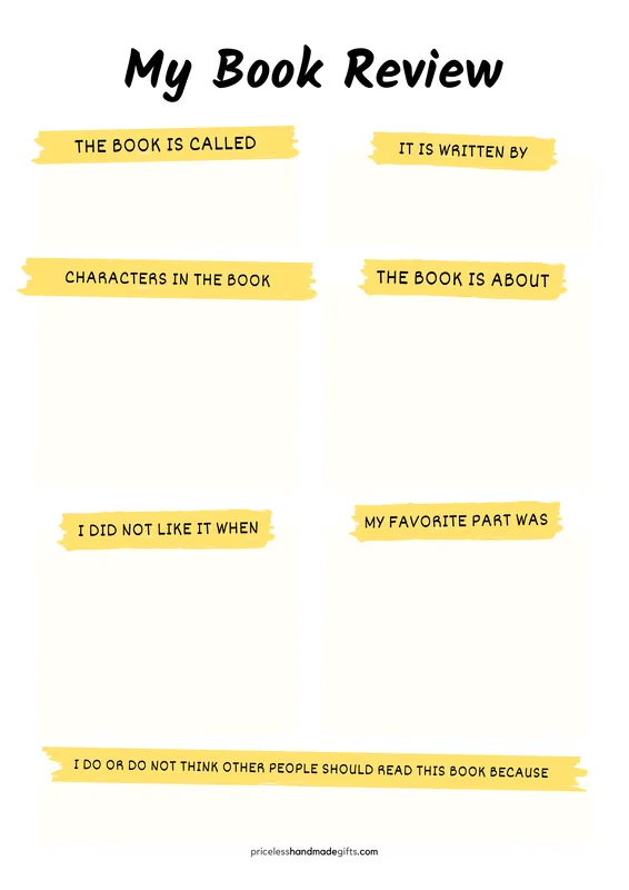 My First Book Review Worksheet