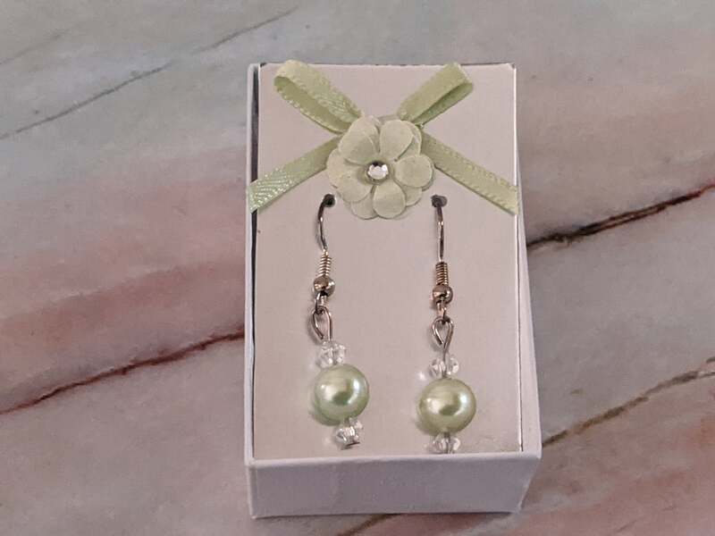 Green Pearl Crystal Earrings