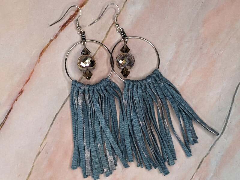 Long Tassel Blue Earrings