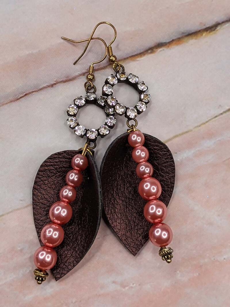 Gold Pink Pearly Vinyl Earrings