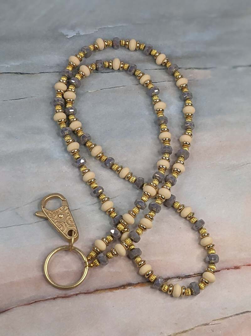 Gold Tan Gray Lanyard