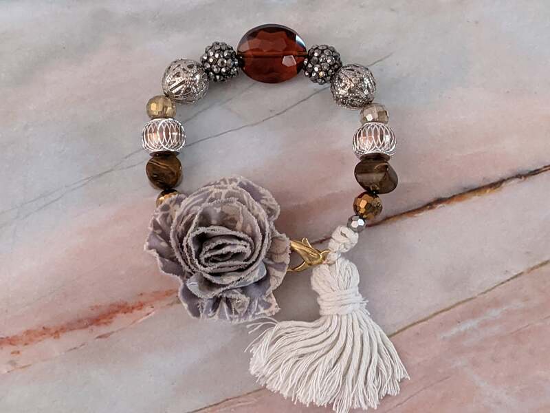 Brown Silver Gold Beaded Gift Tassel