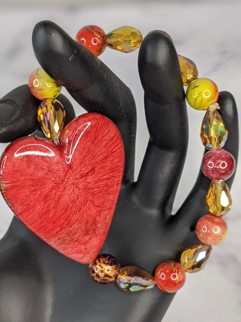 Red Yellow Heart Stretch Bracelet