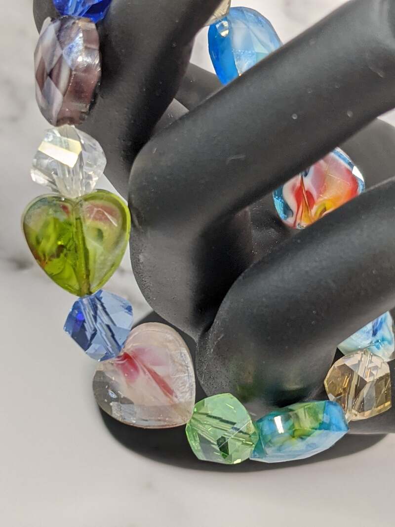 Multi-Color Glass Gem Heart Bracelet