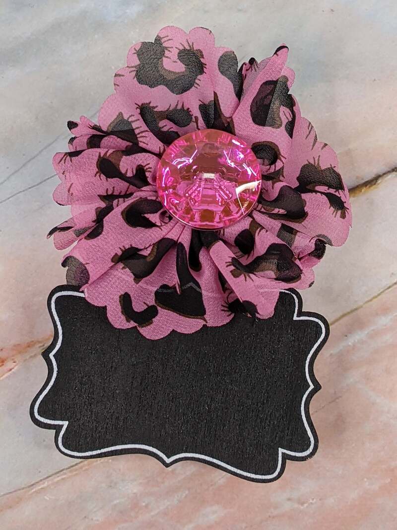 Pink Leopard Flower with Chalkboard Tag Clip for Gift Bag