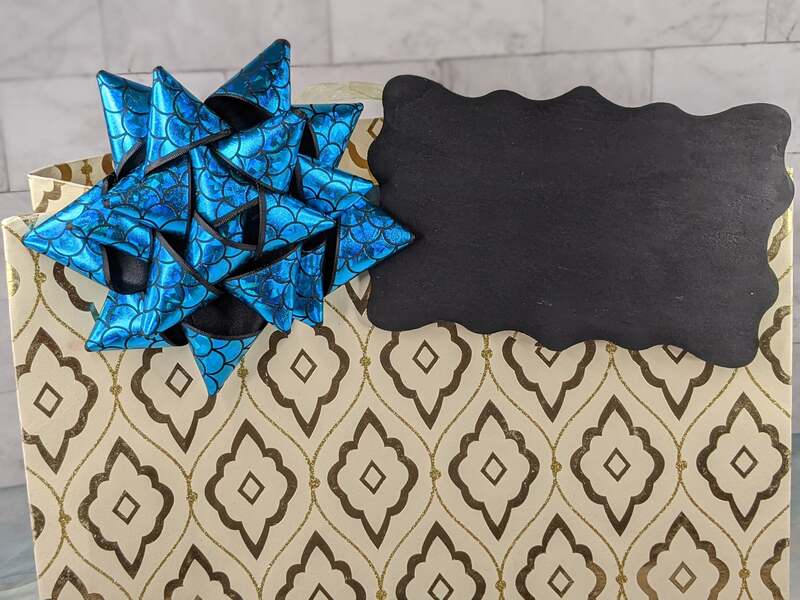 Big Metallic Blue Mermaid Bow Clip With Chalkboard Tag