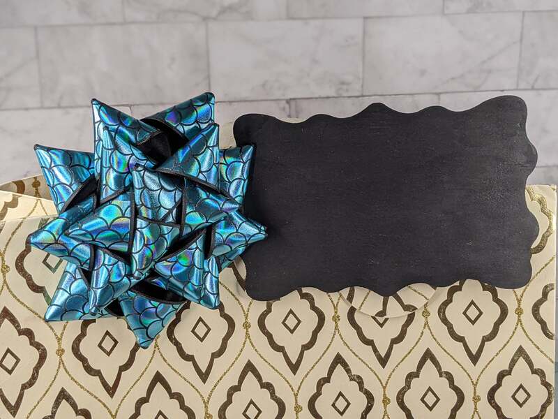 Big Metallic Turquoise Mermaid Bow Clip With Chalkboard Tag