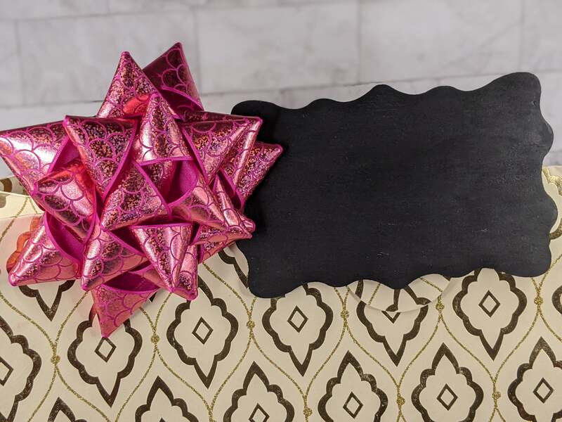 Big Metallic Pink Mermaid Bow Clip With Chalkboard Tag
