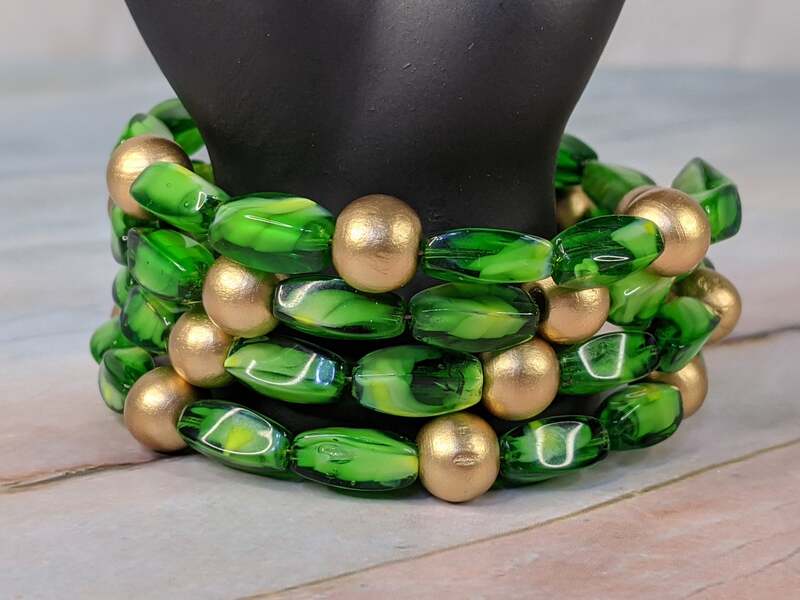 Green and Gold Wrap Bracelet