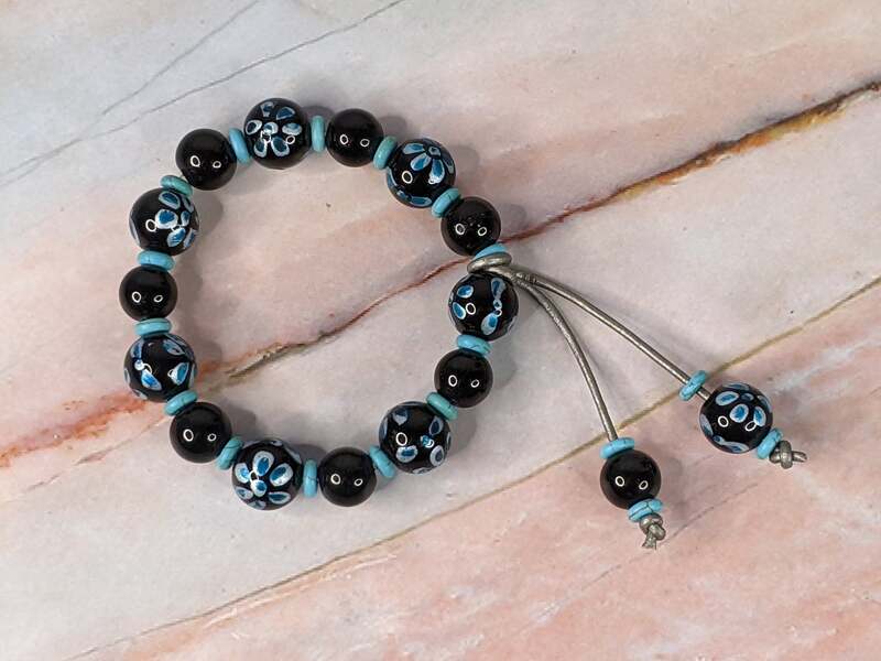 Black and Turquoise Stretch Bracelet