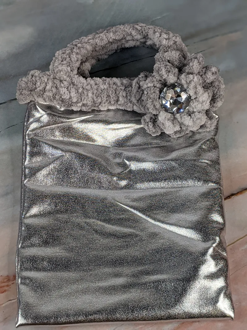 Metallic Silver Reusable Gift Bag with Flower