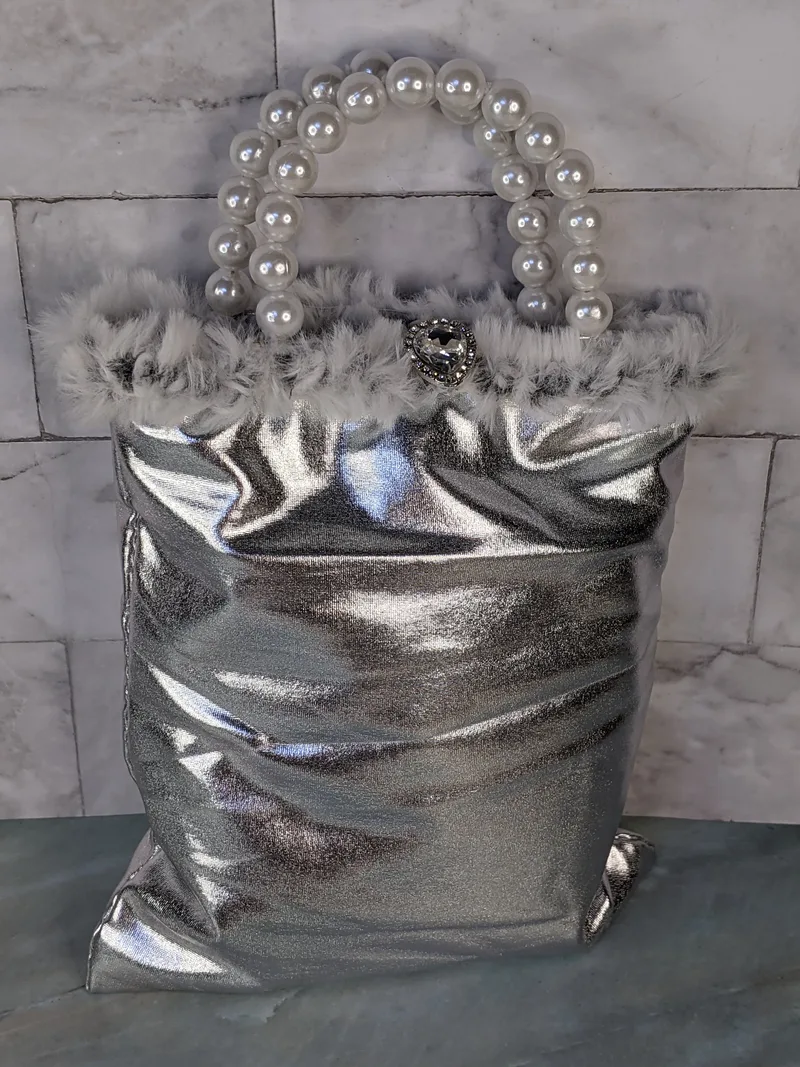 Rhinestone Metallic Silver Reusable Gift Bag