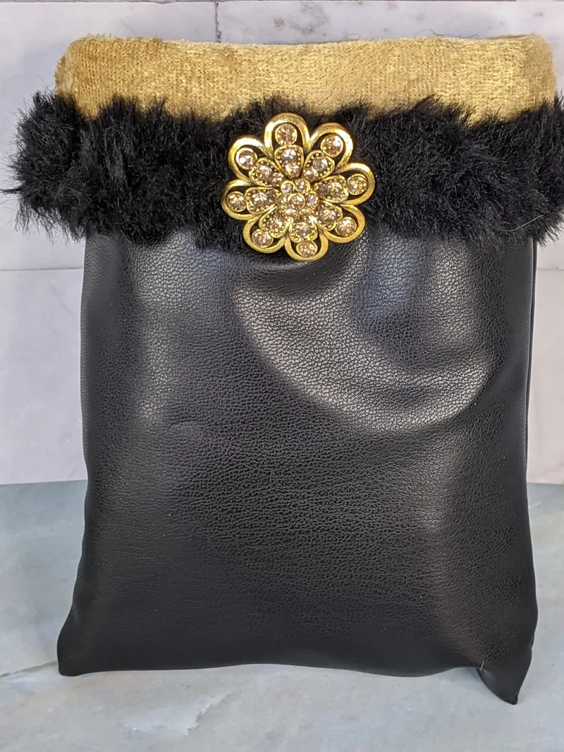 Faux Leather Gold Flower Reusable Gift Bag