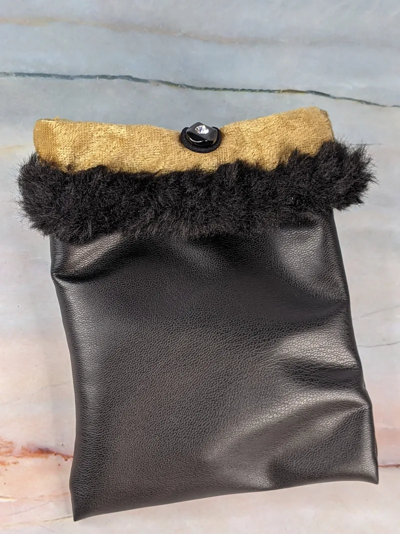 Black Faux Leather and Gold Reusable Gift Bag