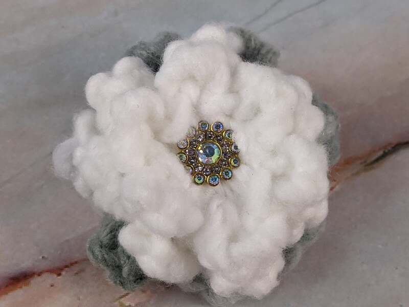 Crochet White Fleece Flower Bow Clip
