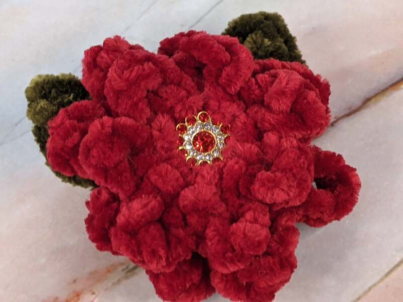 Crochet Red Velvet Medium Flower Clip