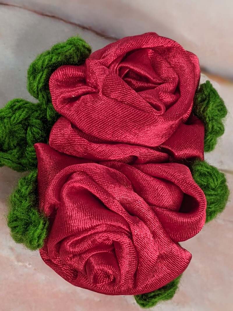 Red Satin Double Rose Flower Clip