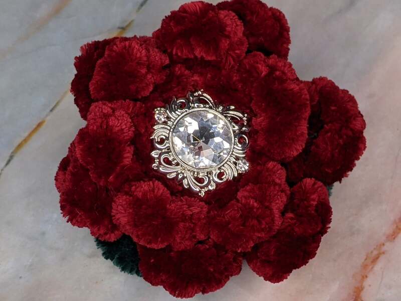 Rhinestone Red Velvet Crochet Flower Clip