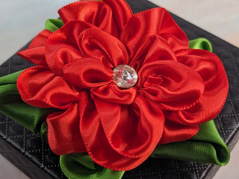 Red Satin Flower Gift Bow Clip