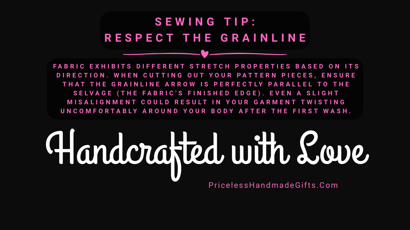 An image of a black background with words about sewing advice.