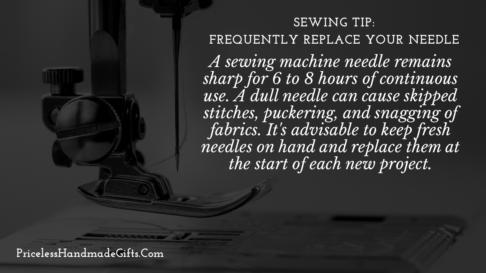 An image of a sewing pressure foot with sewing advice for replacing a needle in your sewing machine.