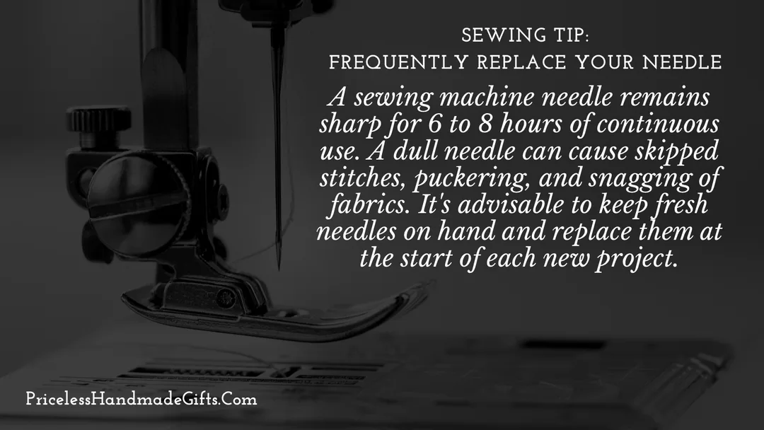 An image of a sewing pressure foot with sewing advice for replacing a needle in your sewing machine.